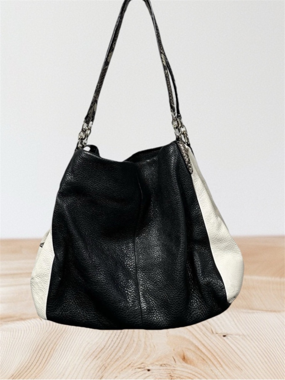 Black and White Leather Shoulder Bag - Classic Two-Tone Design -